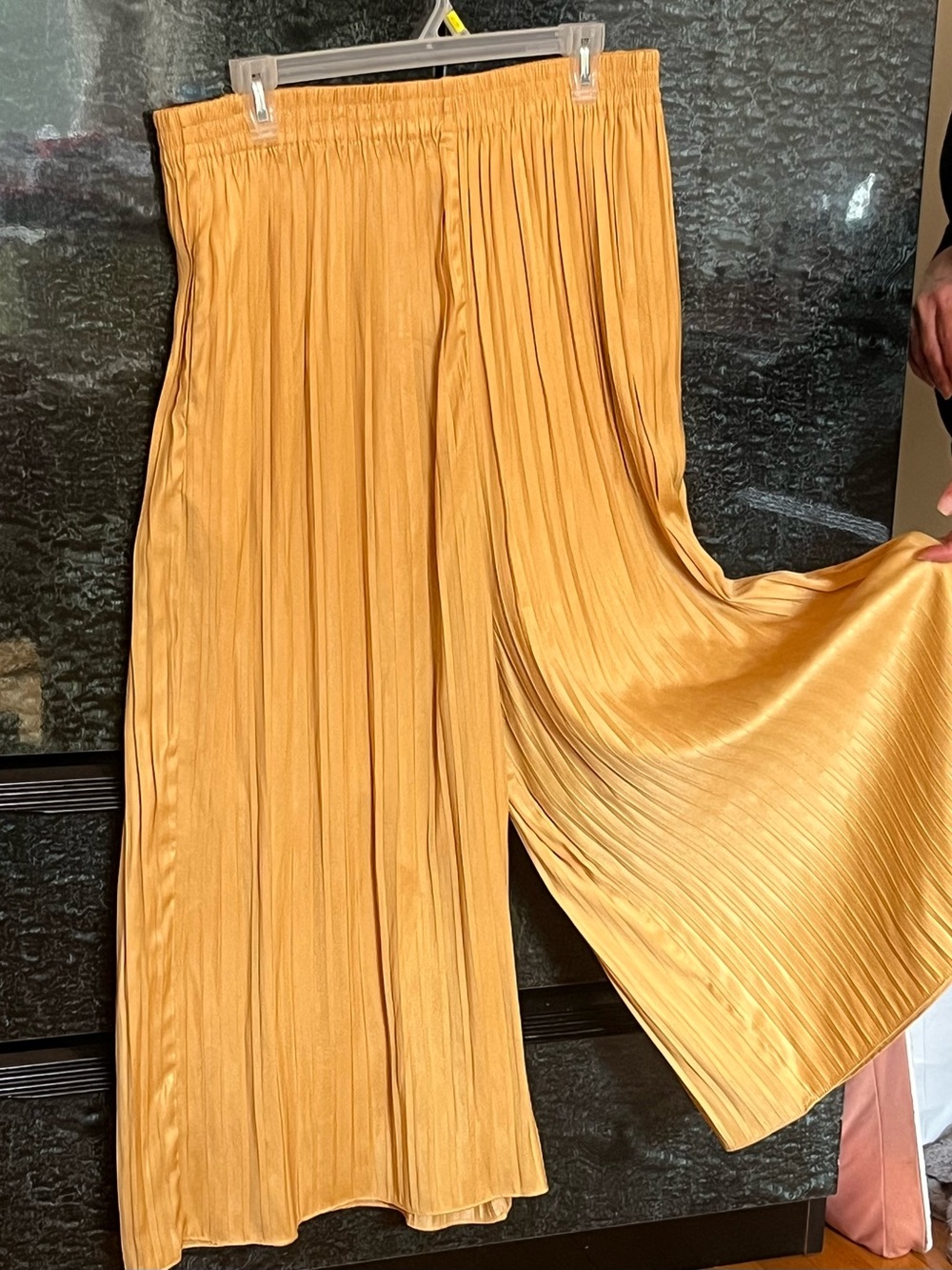 Zara Golden-Mustard Pleated Palazzo Wide-Leg Pants